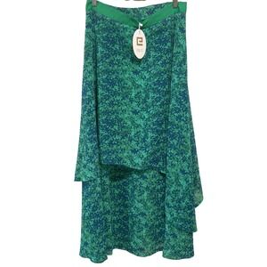 EDIT Jeanne Beker Boho Resort Green Floral Asymmetrical Maxi Skirt XL NEW